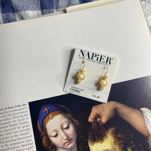 Vintage Napier 1990s unworn gold tone with faux preal rhinestone pierced earring
